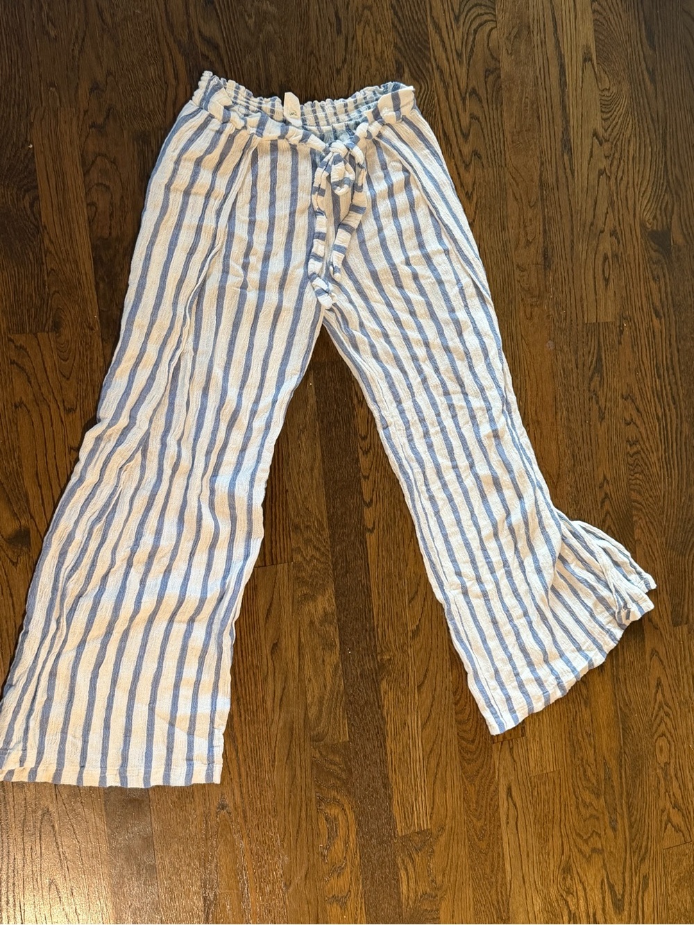 Becca Womens Split Leg Stripe Pants Sz M White & Blue Tie Waist Resort